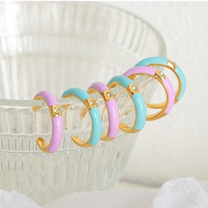 Anello smaltato a maglia in acciaio inossidabile colorato anello estivo con anello a catena in zircone <span class=keywords><strong>solitario</strong></span> viola blu - Product Image 5