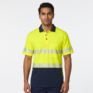Polo à manches longues en polyester respirant jaune haute visibilité, imprimé par transfert thermique, vêtements de travail réfléchissants de sécurité pour unisexe - Product Image 1