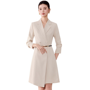 Women's Professional Career Dress A-Line Notched Neckline Solid Color Office Uniform With <b>Belt</b> For <b>Work</b> Commuting - Product Image 5
