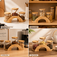 Ensemble de pots à épices ronds en verre avec support en bambou, contenants à assaisonnements de 430 ml avec cuillère pour l'organisation du comptoir de cuisine