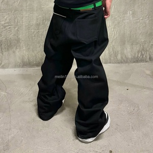 Jeans en denim japonais surdimensionnés sur mesure de haute qualité pour hommes, coupe droite et large, couleur noire - Product Image 3