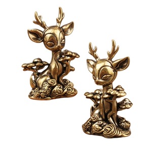 Figurine de cerf en laiton, 2 pièces, décoration de maison, ornement de table de salon, motif de plante, design de nuage porte-bonheur - Product Image 5