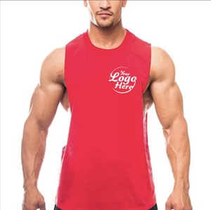 Gilet de fitness sans manches en coton personnalisé pour hommes, t-shirt de sport d'été imprimé, vêtements tricotés respirants pour la course à pied et l'entraînement surdimensionnés - Product Image 1