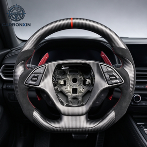 Volant personnalisé en fibre de carbone mate avec palettes de changement de vitesse pour Chevrolet Corvette C7, accessoires intérieurs - Product Image 6