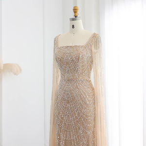 Jancember LSZ116 gaun pesta malam putri duyung kerah persegi sampanye mewah gaun <span class=keywords><strong>Prom</strong></span> pesta malam - Product Image 5