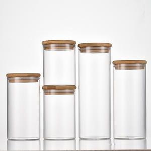 Bocaux en verre de qualité alimentaire de haute qualité Couvercles en bois de bambou de style européen Pot à épices hermétique Bouteille Conteneur Assaisonnement <span class=keywords><strong>Sucre</strong></span> de cuisine - Product Image 4