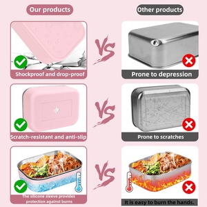 Hot Sale 304 stainless steel square double <b>compartment</b> removable <b>lunch</b> <b>box</b> <b>with</b> silicone cover <b>lunch</b> <b>box</b> - Product Image 3