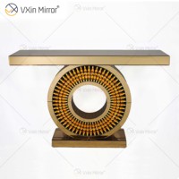 Vente flash : 1000 pièces de table console de luxe marron doré WXF-039 avec miroir, table console avec miroir