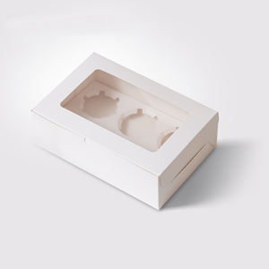 Großhandels preis Weiß Kleines biologisch abbaubares Papier Backen <span class=keywords><strong>2</strong></span> Halter Pappe Cupcake Verpackungs boxen mit klarem Fenster - Product Image 5
