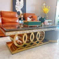 Table basse en marbre de pierre de luxe moderne cadre en acier doré et argent Table centrale en métal ensemble de meubles de salon Table basse