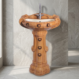 Juego de Lavabo con Pedestal de Porcelana Sanitaria, Modelo Big Sterling, Acabado Rojo Brillante, Fácil de Limpiar, Ecológico, Diseño Moderno - Product Image 1