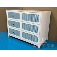 Commode de rangement blanche à 6 tiroirs, avec façades de tiroirs bleues à motif cannelé, moderne, pour chambre à coucher et salon – Meilleure vente