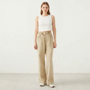 Jean droit taille haute en denim délavé bleu pour femme, coupe ample respirante style vintage, idéal toutes saisons - Product Image 6