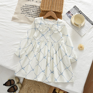 Robe douce pour filles, nouvelle collection printemps-automne, avec nœud imprimé, col Peter Pan, chemise pour enfants, <span class=keywords><strong>jupe</strong></span> à manches longues, modèle export - Product Image 1