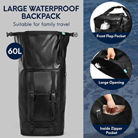 Sac à dos étanche IPX7 de 60L/100L avec fermeture à enroulement, valve d'air et poche avant à rabat pour kayak et camping