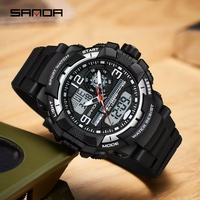 Montre de sport tactique multifonctionnelle SANDA 6130 pour homme, en cuir, avec double affichage analogique-numérique, étanche, pour activités de plein air et survie