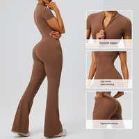 Combinaison de sport décontractée pour femme, demi-zip, manches courtes, pour la gym, avec contrôle du ventre et poches latérales, une pièce