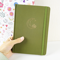 Carnet à couverture rigide en lin vert olive avec logo personnalisé, produits kawaii, bloc-notes A5, papier, papeterie scolaire