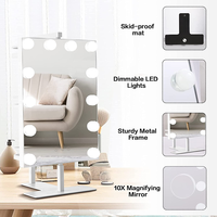 Wholesale Smart Large Square Magnifying 12 LED Display Screen Glass Desktop Cosmetics Mirror Storage Rack Metal Personalized
