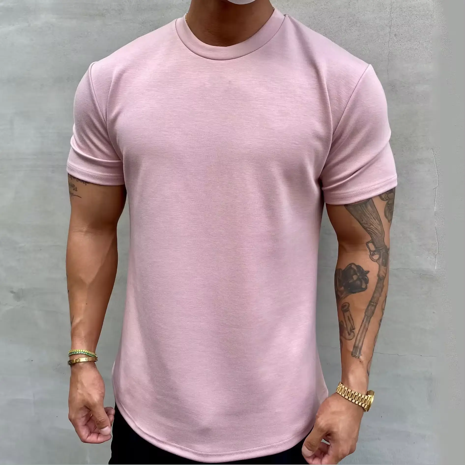 Kaus gym lengan pendek pria, kaus katun spandex teeshirt, kaus gym polos ukuran besar, kaus desainer grosir untuk pria