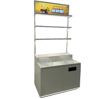 Étagère de présentation de snacks moderne en métal blanc avec boîte lumineuse LED et étagères à niveaux pour la présentation alimentaire en magasin de proximité