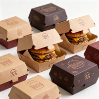 Boîte à burger personnalisée avec logo OEM, vente en gros, jetable, résistante à la graisse, en carton alimentaire, emballage pour restaurant à emporter, commande en gros