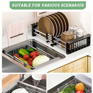 Thickened and Freely Retractable Kitchen Sink Convenient Storage Vegetable and Fruit Storage Drain Rack - Product Image 3