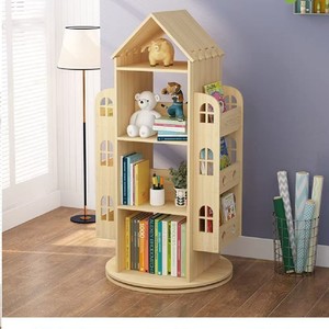 Estantería Giratoria Simple de Madera Maciza para Niños, 4 Niveles, Color Natural, Estilo Escandinavo, Mueble de Almacenamiento de Juguetes - Product Image 3