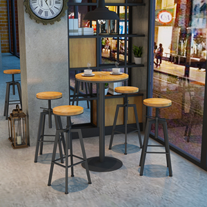 โต๊ะบาร์และเก้าอี้เหล็กเชิงพาณิชย์แบบแคบติดผนังสำหรับใช้ในบ้านร้านชานม - Product Image 1