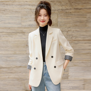 Women's Blazer Gray Solid Color Worst Fabric Professional Workwear Loose Fit Office Commute Style GDX1830 - Product Image 2