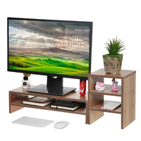 Support d'écran d'ordinateur en bois brun, rehausseur d'ordinateur portable, support de bureau avec organisateur de rangement, certifié CARB