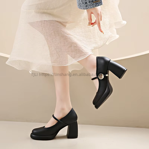 Zapatos de Tacón Cuadrado con Correa de Cuero Suave, Estilo Vintage, para Mujer, Transpirables, Cómodos, para Oficina, Vestir, de Caña Alta, para Verano - Product Image 2
