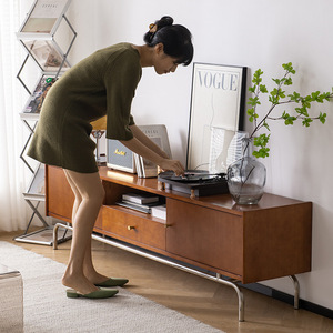 Vintage Style Solid Wood Floating <b>Tv</b> Cabinet Nordic Retro Wall Storage <b>Unit</b> <b>Small</b> Apartment Living Room Japanese Minimalist - Product Image 2