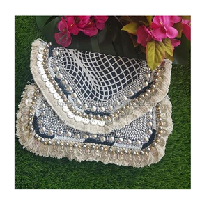 Pochette de soirée artisanale indienne de luxe vintage en toile brodée avec perles, fermeture éclair, pour femme - Product Image 5