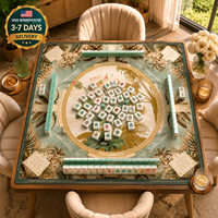 Tapis de Mahjong Américain Premium Bleu Botanique 33x33 Pouces 3mm en Néoprène Antidérapant et Imperméable pour Jeu de Table - Entrepôt Américain