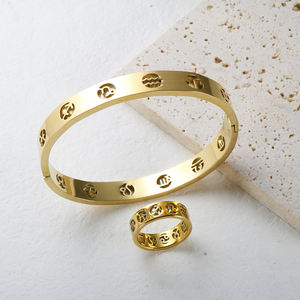 Horóscopo del zodiaco para mujer, joyería de oro de 18K, signo de <span class=keywords><strong>Piscis</strong></span> de acero inoxidable, conjunto de anillo de joyería hueca, 12 Uds. Al por mayor - Product Image 4