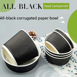 Custom-printed logo disposable paper plates bowls paper with lid <b>takeaway</b> food packaging Corrugated Black - Product Image 3
