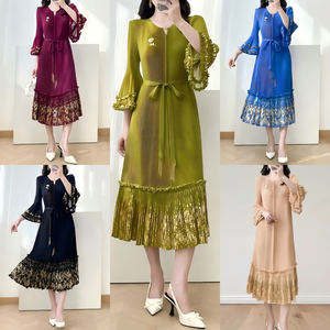 Vestido Midi Plisado Miyake Tallas Grandes con Cinturón para <span class=keywords><strong>Mujer</strong></span>, Vestidos Modestos para Iglesia, Moda Chic, Estilo Casual Holgado con Empalmes - Product Image 2