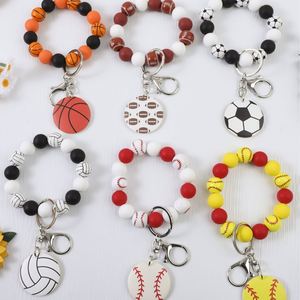 Cartoon <b>Silicone</b> <b>Beaded</b> Key Wrist Ornament Basketball Football Volleyball Pendant Sports Style Fashion Keychain - Product Image 1