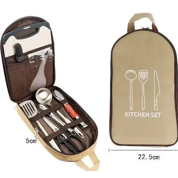Outdoor camping portable stainless steel 8 sets kitchen supplies