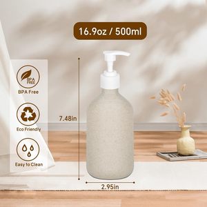 ขวดแชมพูแบบย่อยสลายได้ ผลิตจากฟางข้าวสาลีและ HDPE เป็นมิตรต่อสิ่งแวดล้อม พร้อมฝา PP พิมพ์ลายสกรีน ขนาด 100 มล.-500 มล. แบบหัวปั๊ม - Product Image 2