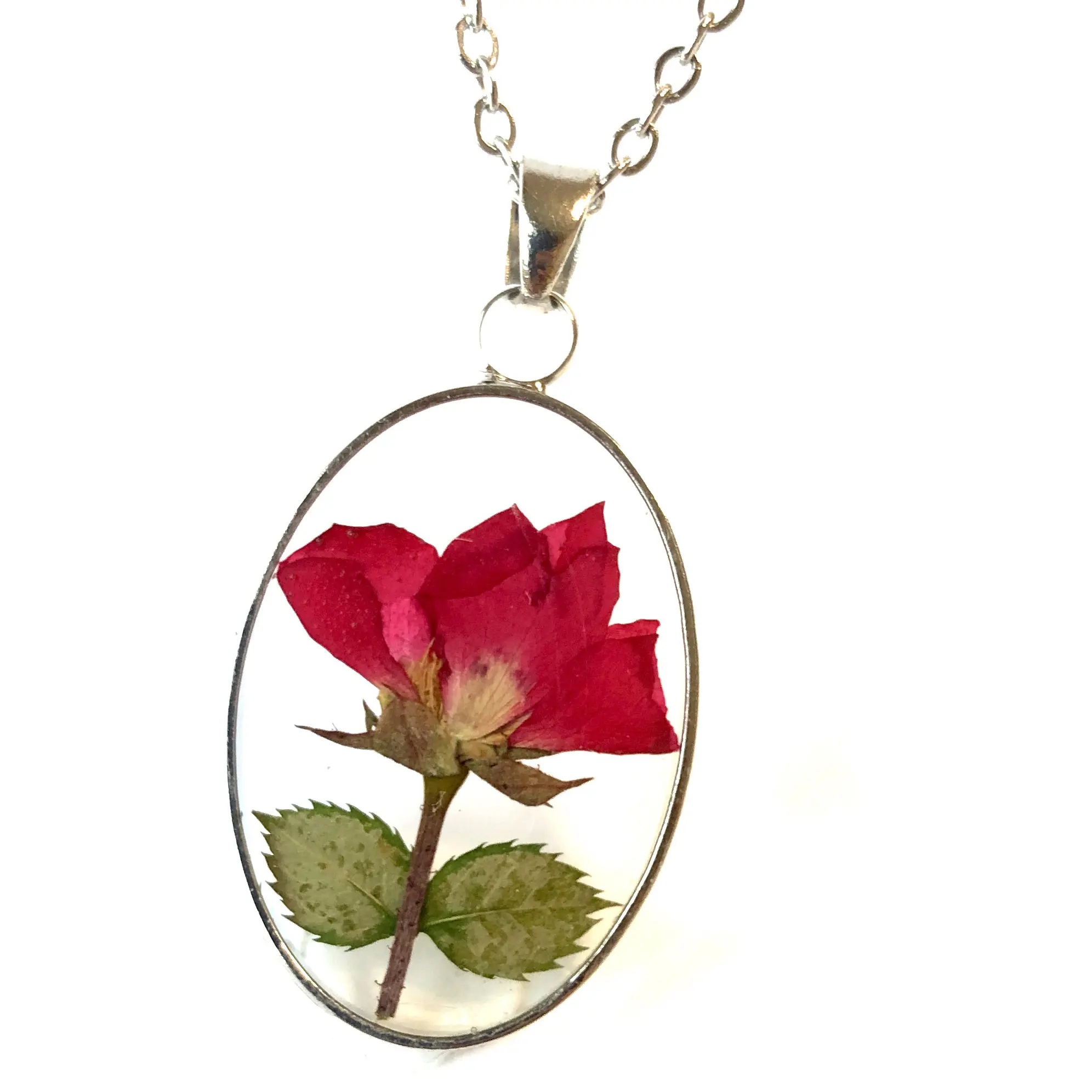 2022 New Design Red Rose Necklace Resin Jewelry With Real Pressed Flower Necklace For Girl Friend