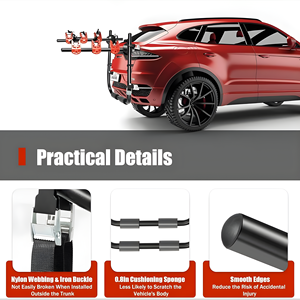 Support universel pour vélos à fixer sur le coffre de voiture, <span class=keywords><strong>porte</strong></span>-vélos pour voiture avec cadre en acier antirouille, rembourrage doux et sangles de sécurité - Product Image 4