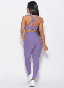 Commercio all'ingrosso Logo Personalizzato 2 Pezzo di usura Set Vestiti di Sport In Esecuzione di Yoga Delle Donne di Abbigliamento A Vita Alta Workout Leggings Yoga Set