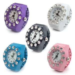 Vingerringhorloge Mode roestvrij staal ronde wijzerplaat Arabische cijfers Quartz elastisch minihorloge voor dames - Product Image 2