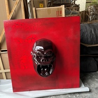 Statue murale de tête de gorille noire de luxe en fibre de verre, décoration artistique pour hôtel et club