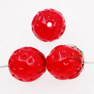 Venta al por mayor cuentas de rojo-Cuentas de cristal de alta calidad para artesanía de frutas, cuentas de cuarzo de fresa roja, de fabricante chino