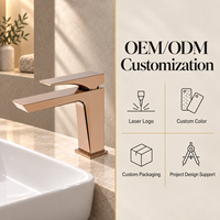 Robinet mitigeur de lavabo en or rose, monocommande, à poser sur comptoir, corps carré, pour salle de bain