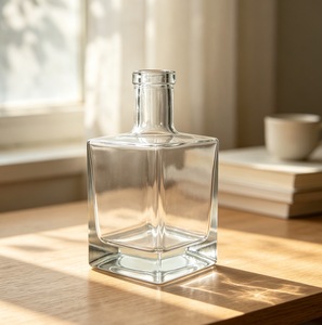 Botellas de Licor Cuadradas de Vidrio Transparente de 250ml/500ml al por Mayor, Reutilizables con Tapón de Corcho para Vodka, Whisky, Brandy, Ginebra y Ron - Product Image 6