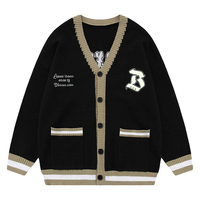 Cardigan en tricot personnalisé pour homme, col en V, boutons, poches, manches longues, mélange de coton, lettres brodées, motif, pull en tricot